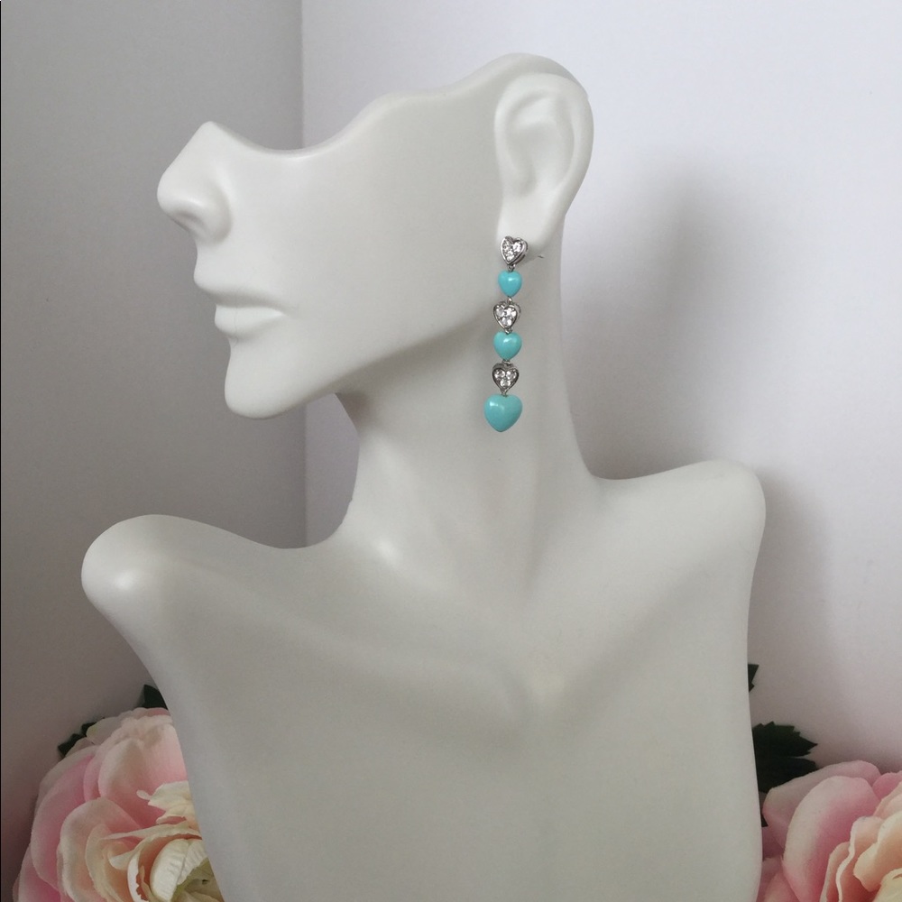 10k TURQUOISE HEART EARRINGS - Picture 6 of 6